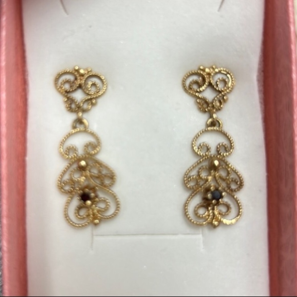 EARRINGS 14K solid yellow gold filigree beautiful